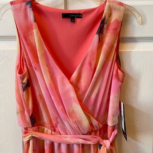 PINK FLORAL SLEEVELESS SANGRIA SURPLUS FRONT SIZE 6 - Picture 3 of 7